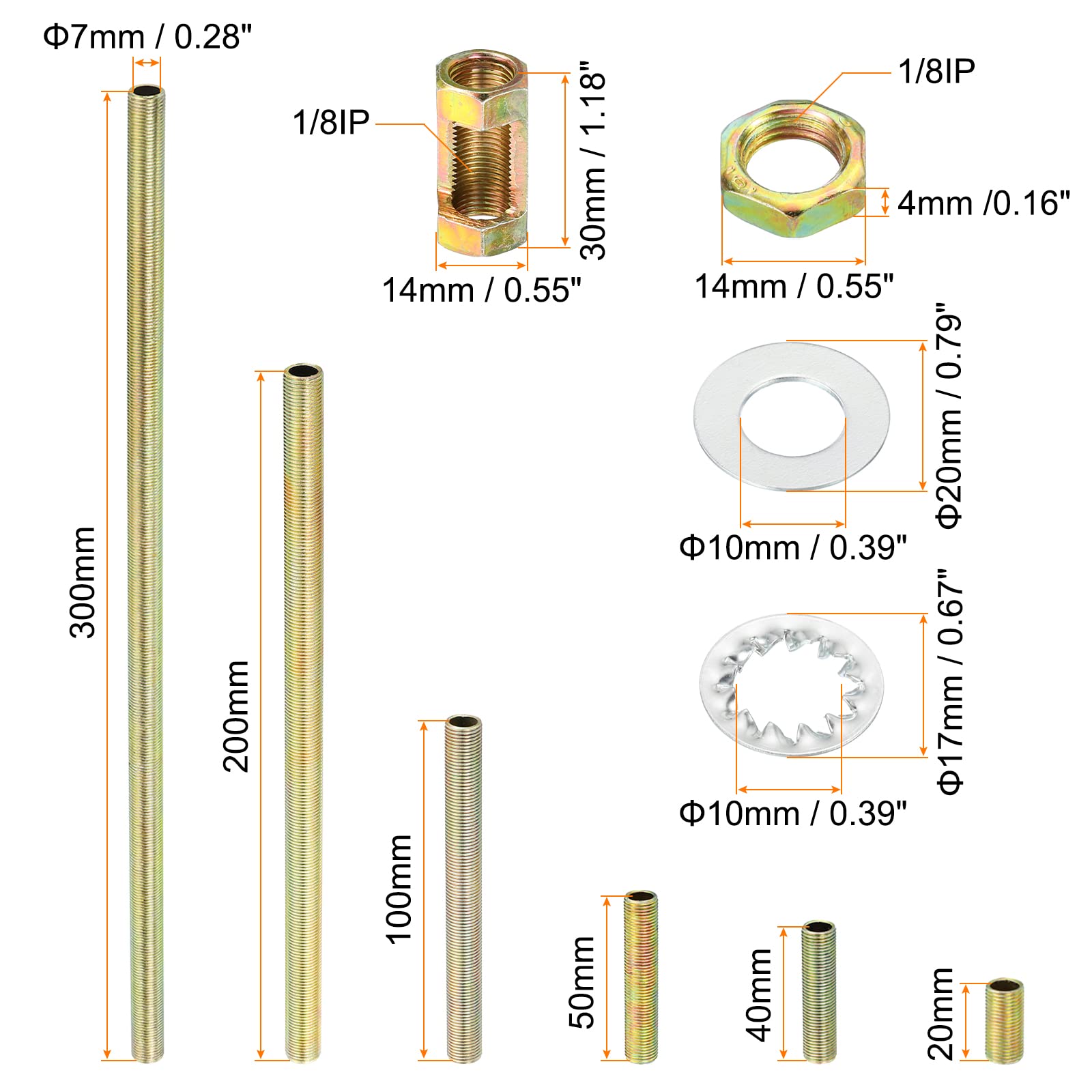PATIKIL 1/8IP Thread Lamp Repair Hardware Assortment Pack, 2 Set with All Thread Lamp Pipe Coupling Pipe Connectors Washers Lock Nuts for Chandelier Ceiling