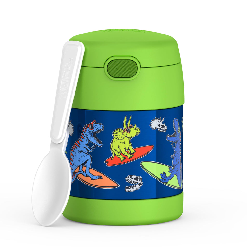 THERMOS FUNTAINER 10 Ounce Stainless Steel Vacuum Insulated Kids Food Jar with Spoon, Daring Dinos