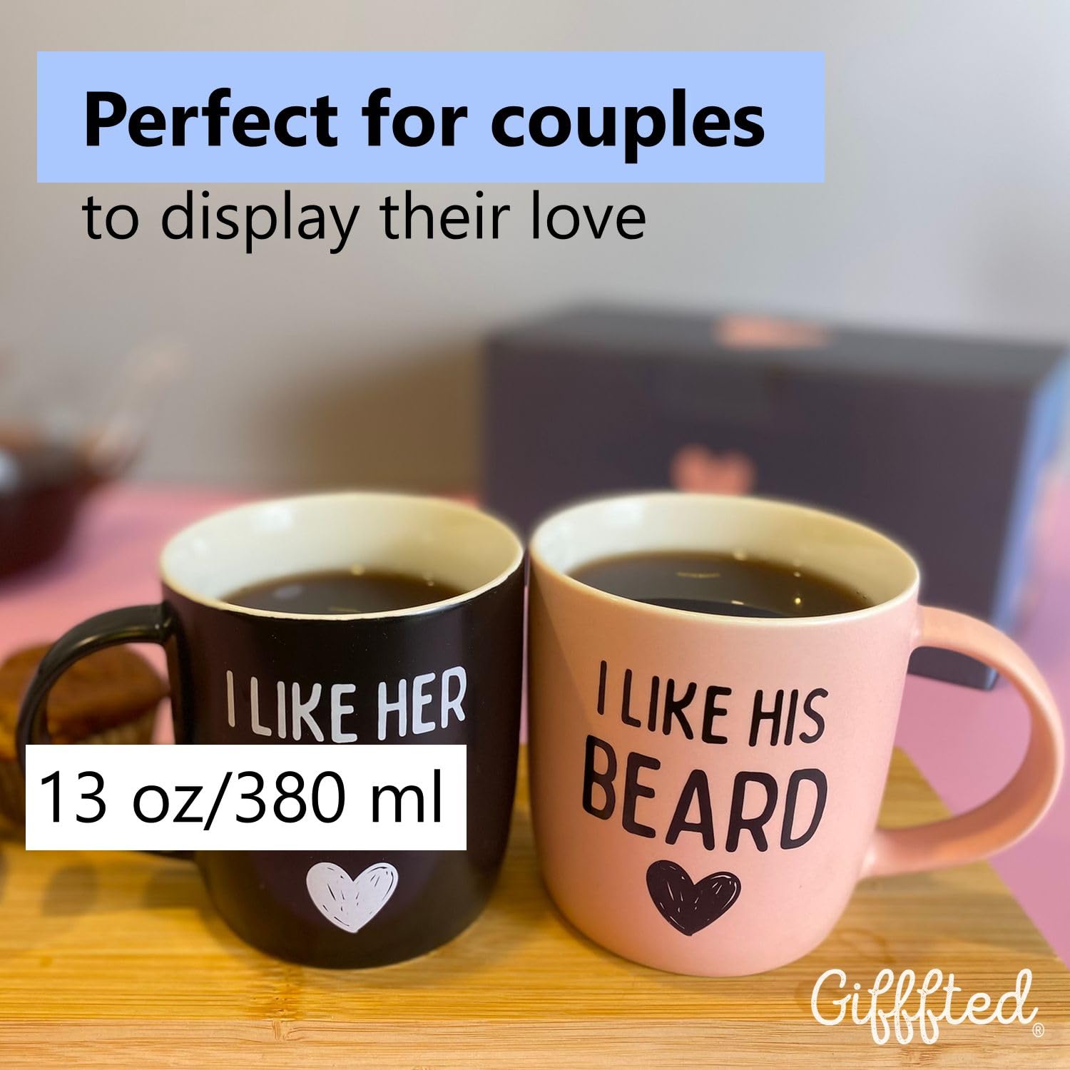 Triple Gifffted Funny Couples Gifts for Christmas, Wedding Anniversary, Engagement, Valentines Day Girlfriend Boyfriend Couple Gift, His & Hers, Bride & Groom, Him & Her, Ceramic, 380ML