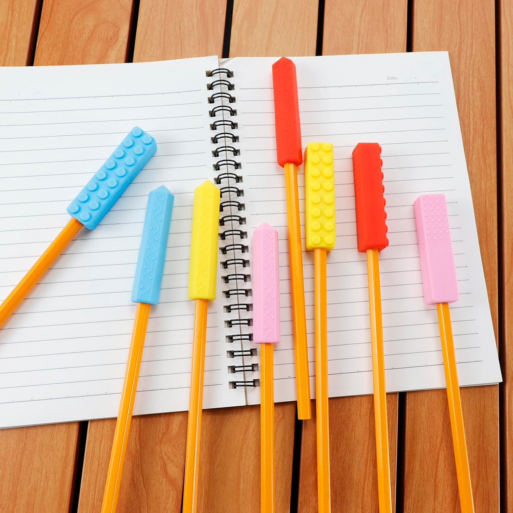 chewable Pencil Toppers,8 Pack with 2 Pencils,Chewy Pencil Toppers for Sensory Kids、Adults who Like to chew (Dark Color)