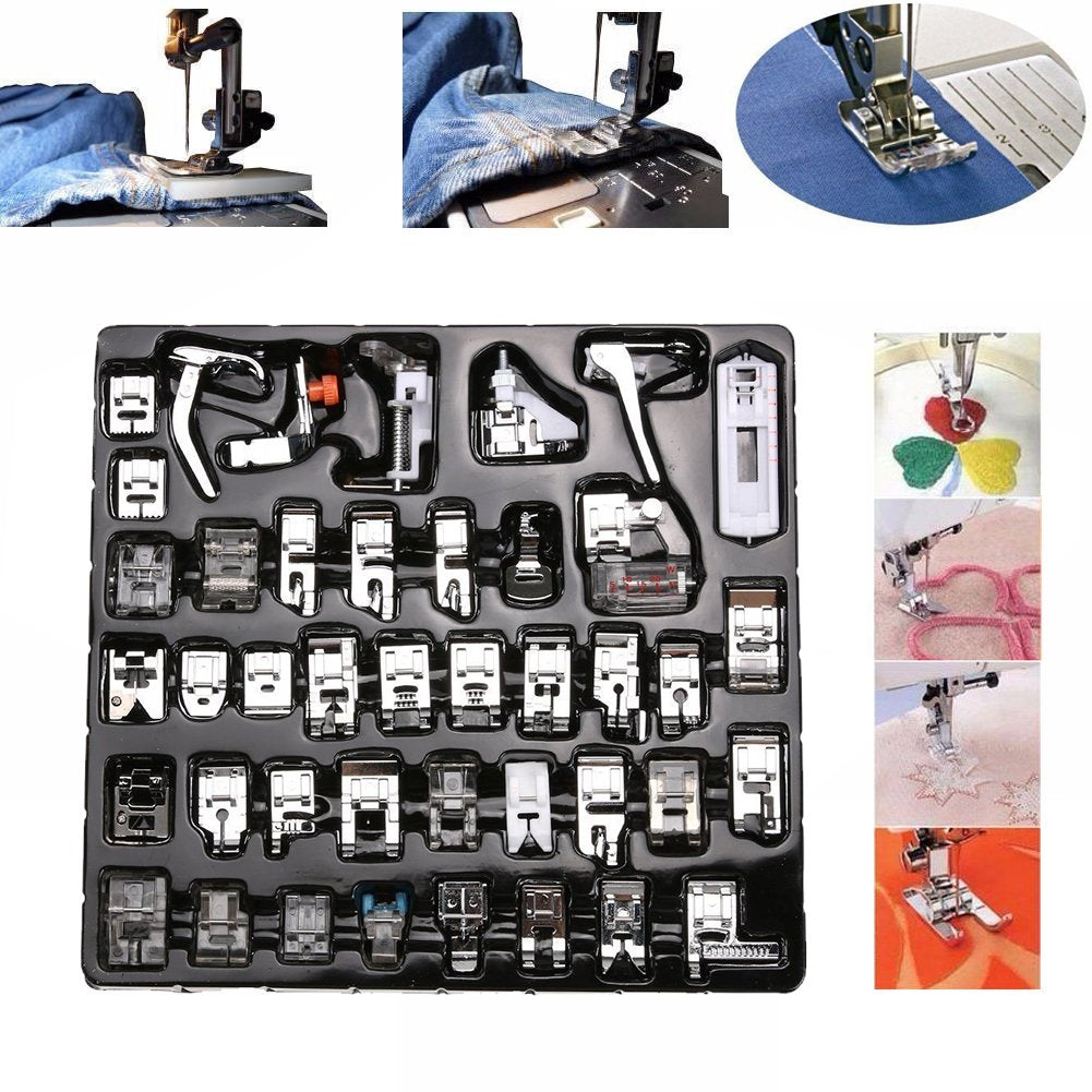 BUDDE 42pcs Domestic Sewing Machine Presser Feet Set for Brother, Babylock, Singer, Janome, Elna, Toyota, New Home, Simplicity, Necchi, Kenmore, and White Low Shank Sewing Machines