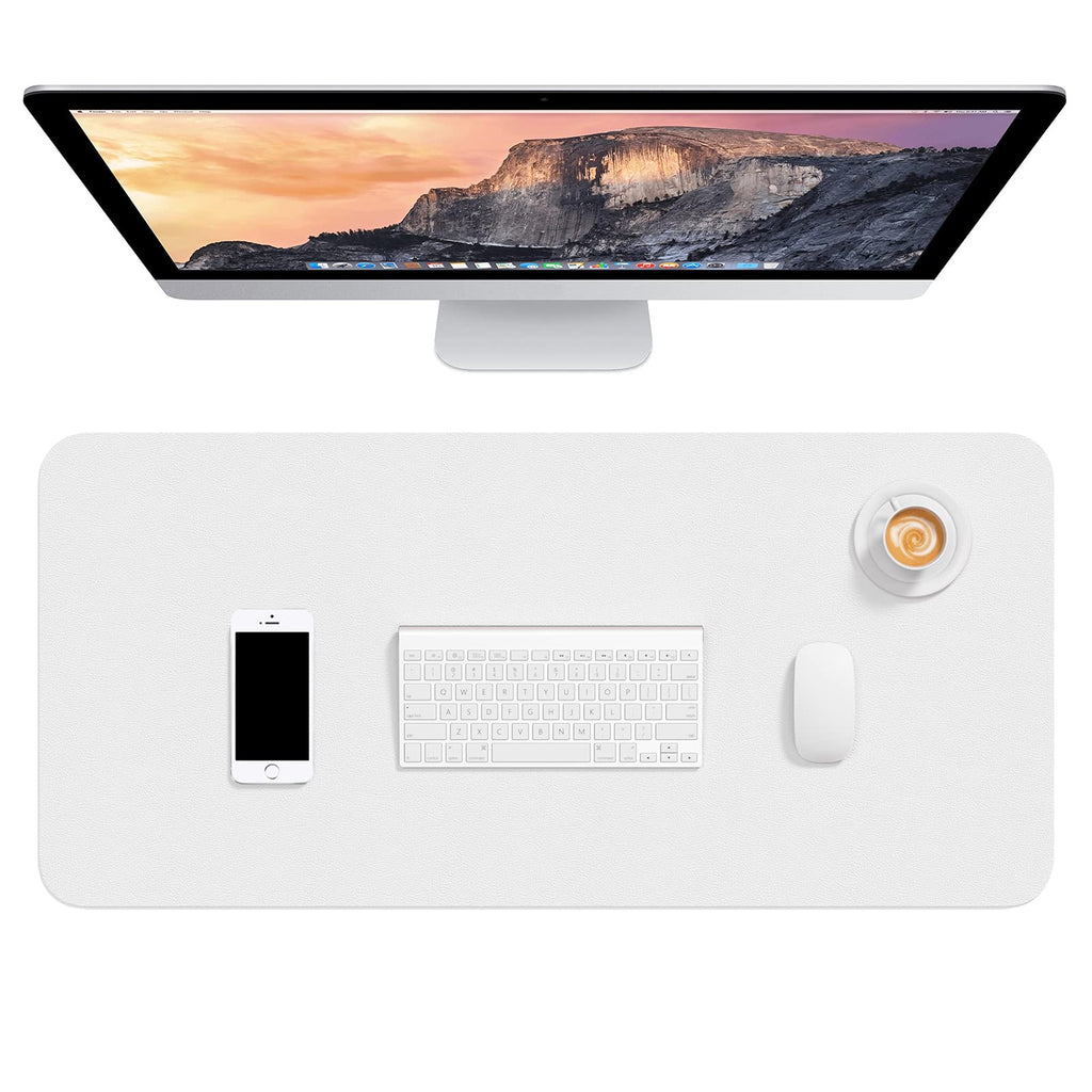 Hsurbtra Desk Pad, 30" x 14" PU Leather Desk Mat, XL Extended Mouse Pad, Waterproof Desktop Blotter Protector, Non-Slip Ultra Thin Large Laptop Keyboard Writing Mat for Office Home, White