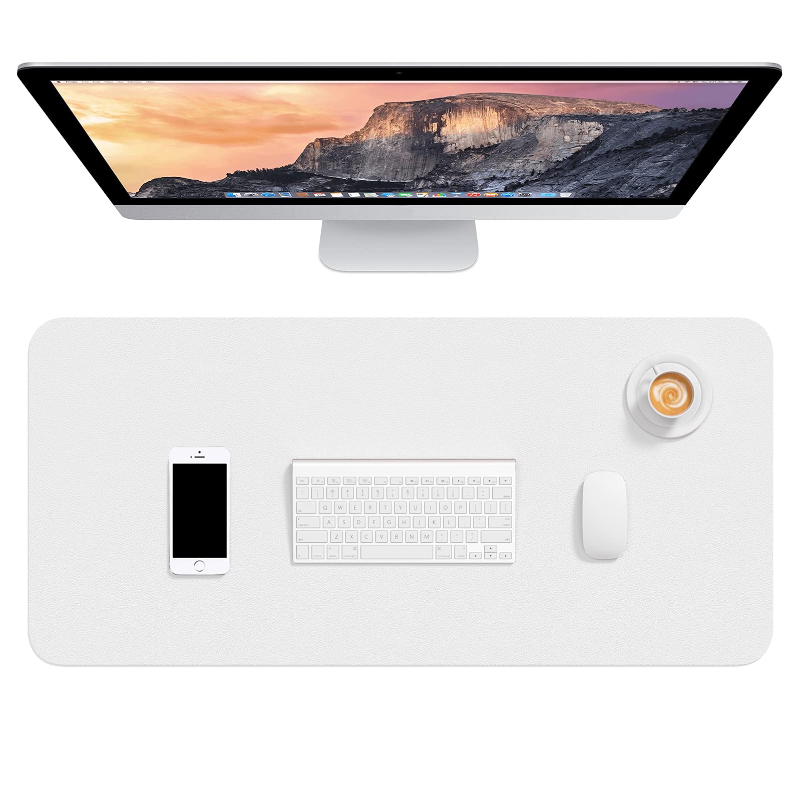 Hsurbtra Desk Pad, 30" x 14" PU Leather Desk Mat, XL Extended Mouse Pad, Waterproof Desktop Blotter Protector, Non-Slip Ultra Thin Large Laptop Keyboard Writing Mat for Office Home, White