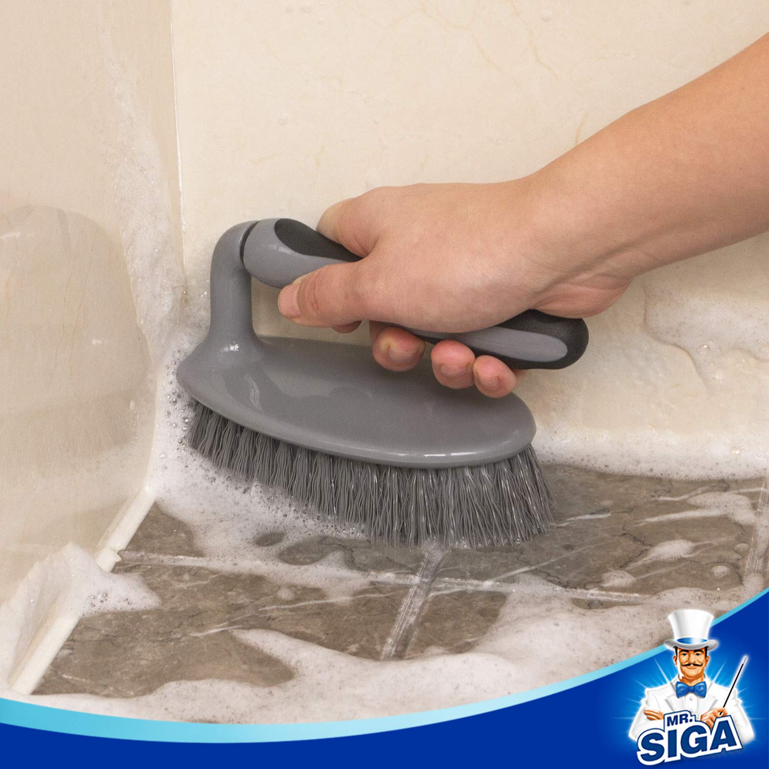 MR.SIGA Heavy Duty Scrub Brush with Comfortable Grip, Cleaning Brush for Bathroom, Shower, Sink, Floor, 2-Pack