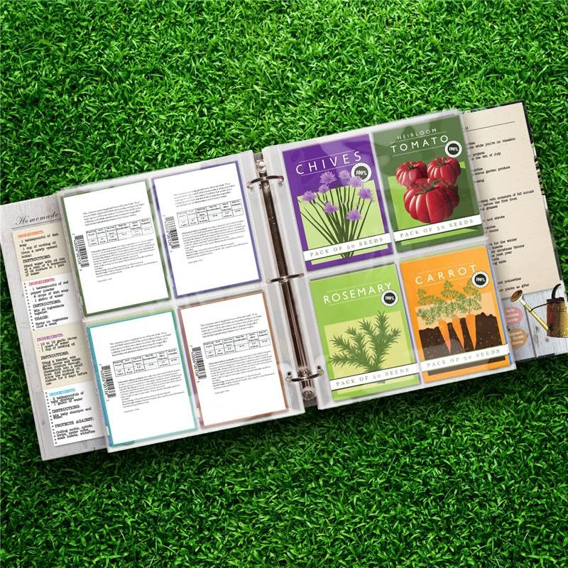 160 Pockets Spill-Proof Top Closure Seed Storage Organizer Sleeves (40 Pack) Heavy Duty 4 Pocket Garden Seed Organizer, Slot Size 3.5x5 Clear Sleeves for Seed Packet Storage, Seed Keeper, Seed Binder