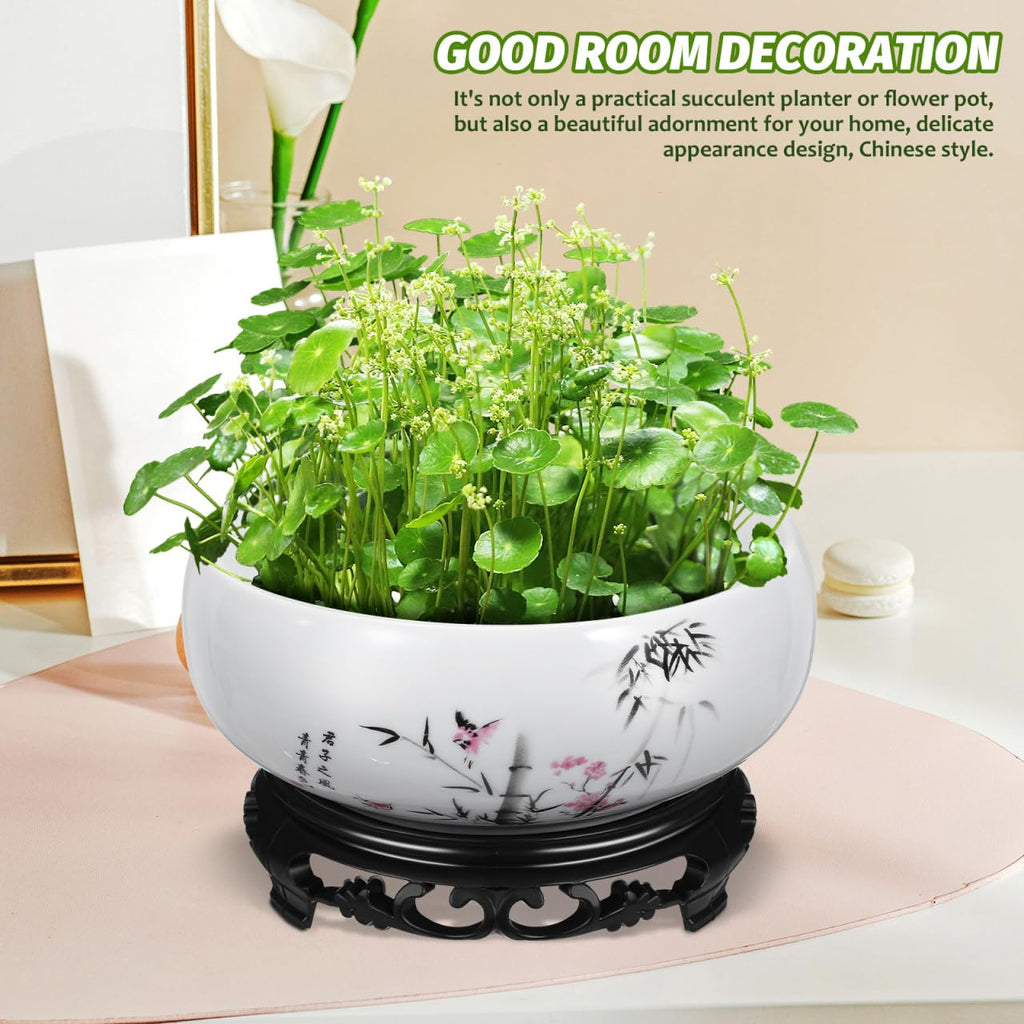 YARNOW Hydroponic Ceramic Planter Pot with Base 6.88 Inch Porcelain Flower Pot for Indoor Succulent Plants Orchid Bonsai Home and Office Garden Decor