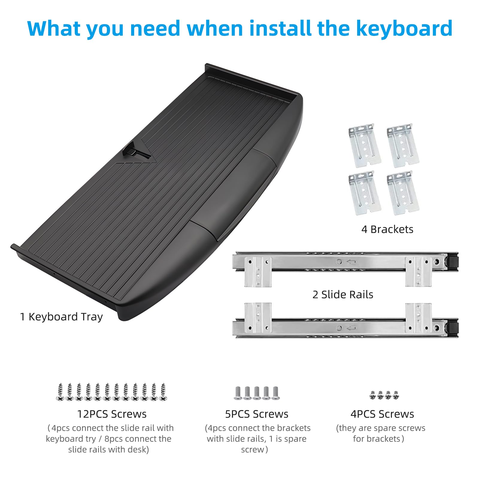 22"Wx11"D Under Desk Keyboard Tray Slide Out, Pull Out Keyboard Tray for Desk, Keyboard Holder Under Desk,Sturdy Keyboard Shelf Under Desk, Black Keyboard Drawer Desk Extender