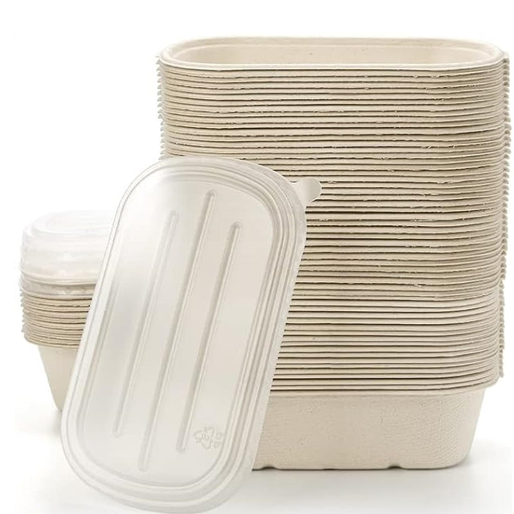 NROZIET 50 Pack Meal Prep Containers with PP Lid, 23oz Disposable Take Out Food Containers, Microwave Safe Cardboard Bagasse To Go Paper Bowls Soup Serving Bowls for Salad, Leftovers