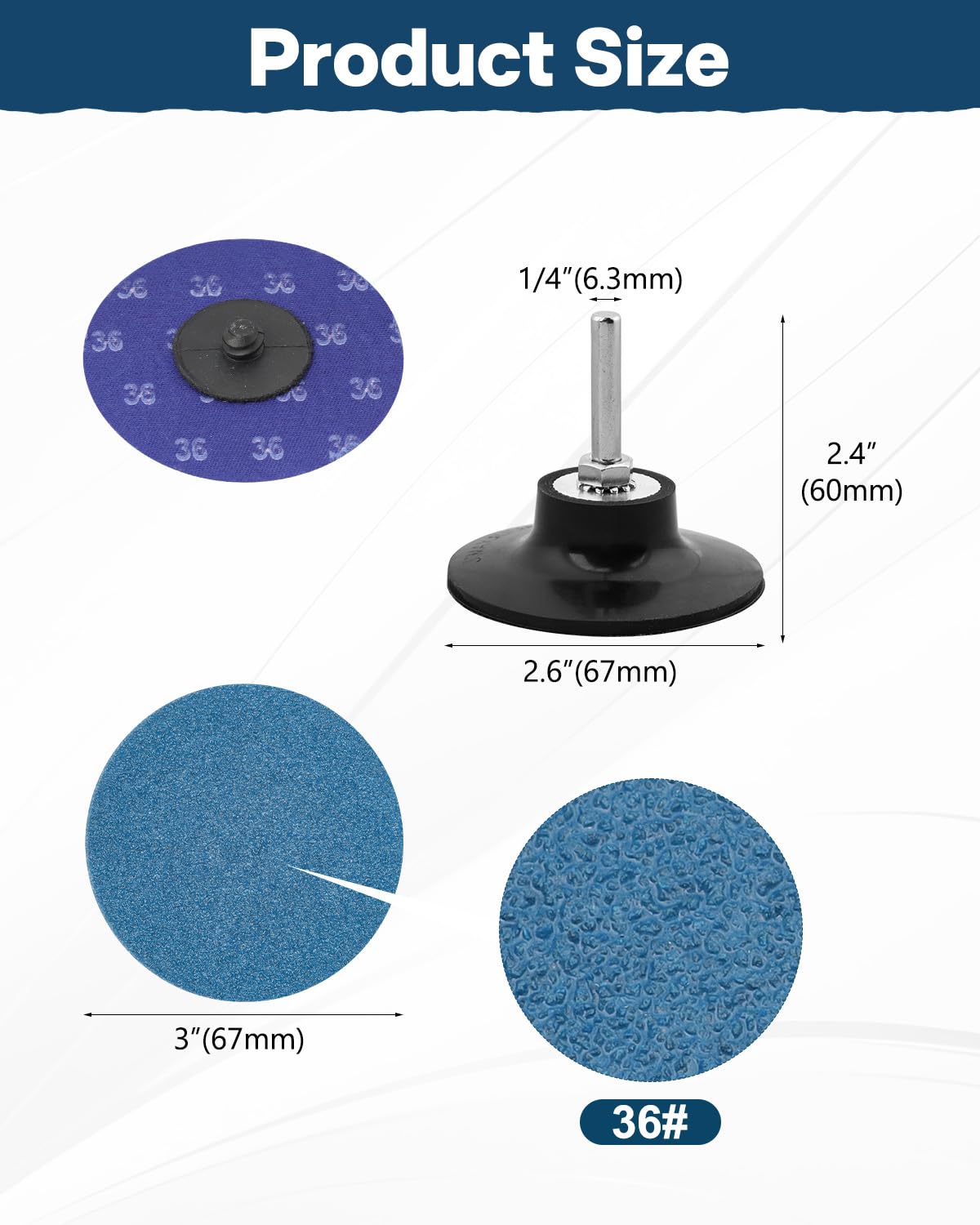 Mixiflor 36 Grit Sanding Discs, 3 inch Roll Lock Quick Change Discs, 30Pcs Grinding Discs with 1/4'' Holder for Die Grinder Surface Prep Strip Grind Polish Finish Burr Rust Paint Removal