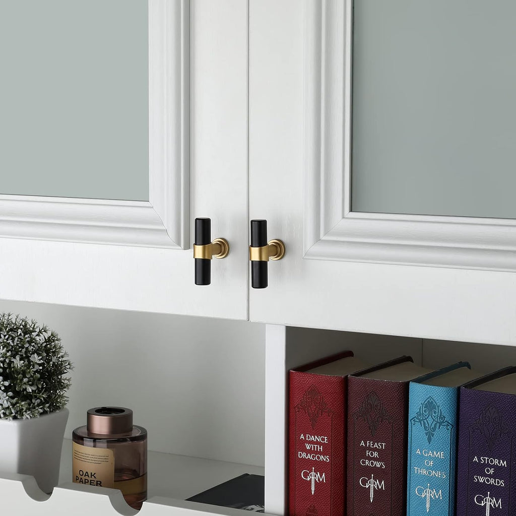 goldenwarm 10 Pack Black and Gold Cabinet Knobs Drawer Knobs Matte Gold and Black - Stainless Steel Cabinet Pulls and Knobs Kitchen Cabinet Handles Single Hole