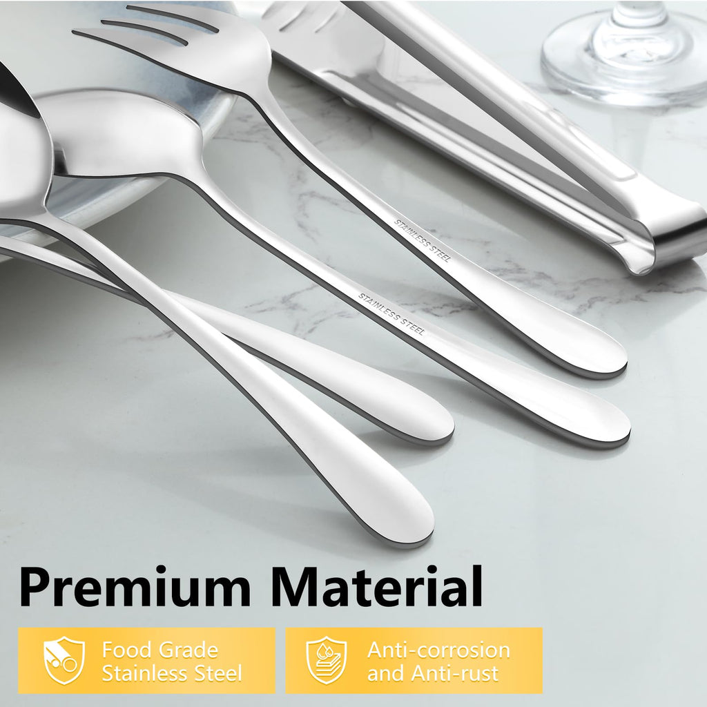 Pleafind 16 PCS Stainless Steel Serving Utensils Set With Spoons, Slotted Spoons, Forks and Tongs for Parties, Buffet, Banquet