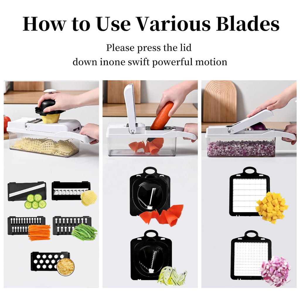 17-in-1 Vegetable Chopper Mandoline Slicer - 11 Interchangeable Blades Veggie Dicer Cutter with Container, Drain Strainer, Peeler, Hand Guard - BPA-Free Kitchen Food Chopper for Onion, Potato, Carrot