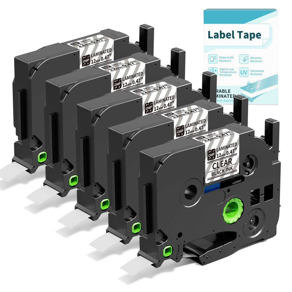 EazeID D210S H1100 Label Maker Refills, TZe-131 TZ Clear Tape 12mm 0.47 Laminated Compatible with Brother P Touch Label Tape TZe131 TZ131 for Ptouch PT D210 D220 H110 PT-P710BT D400 D600, 5-Pack