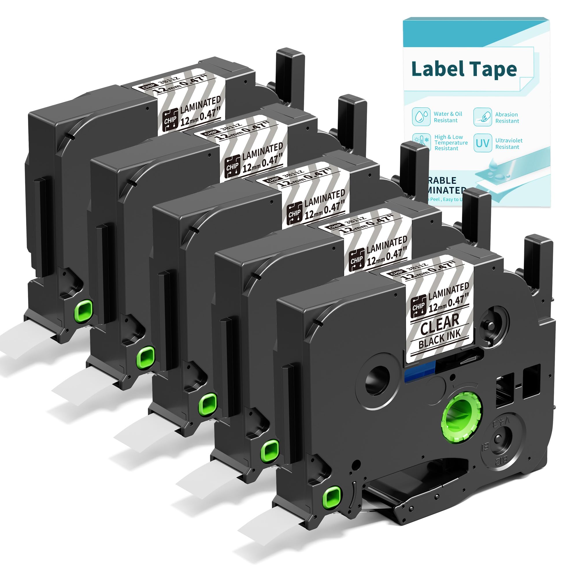 EazeID D210S H1100 Label Maker Refills, TZe-131 TZ Clear Tape 12mm 0.47 Laminated Compatible with Brother P Touch Label Tape TZe131 TZ131 for Ptouch PT D210 D220 H110 PT-P710BT D400 D600, 5-Pack