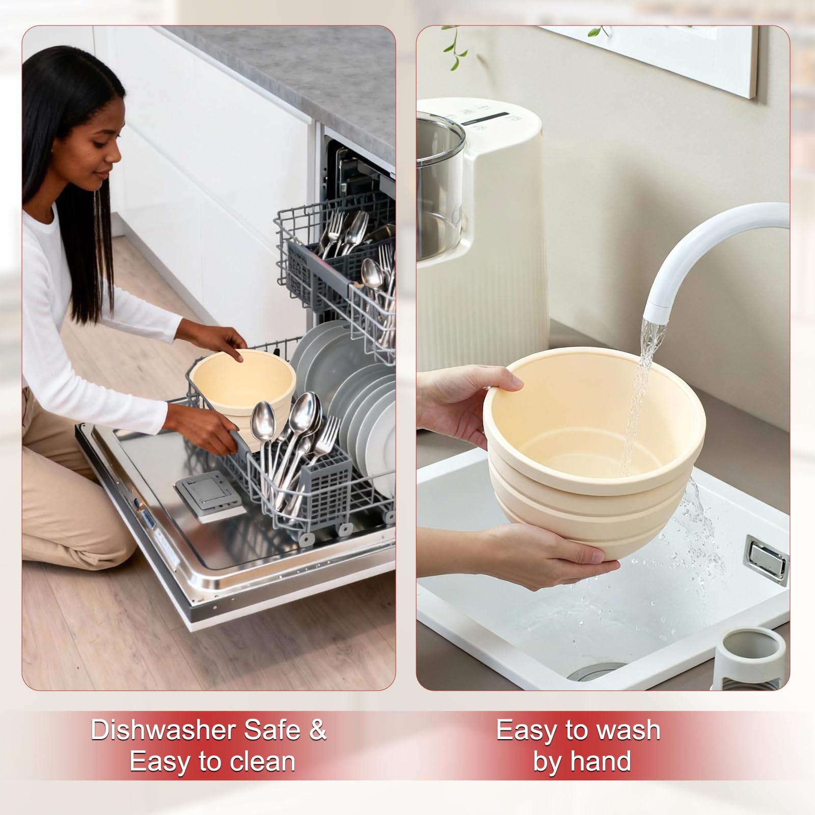 Naerza Silicone Bowl Liners Insert for Kitchen Aid Mixer 5 Qt, for KitchenAid Mixer Attachments and Accessories, Silicone Bowl Insert for Tilt-Head & Bowl-Lift Stand Mixers (Red+Beige+Pink)