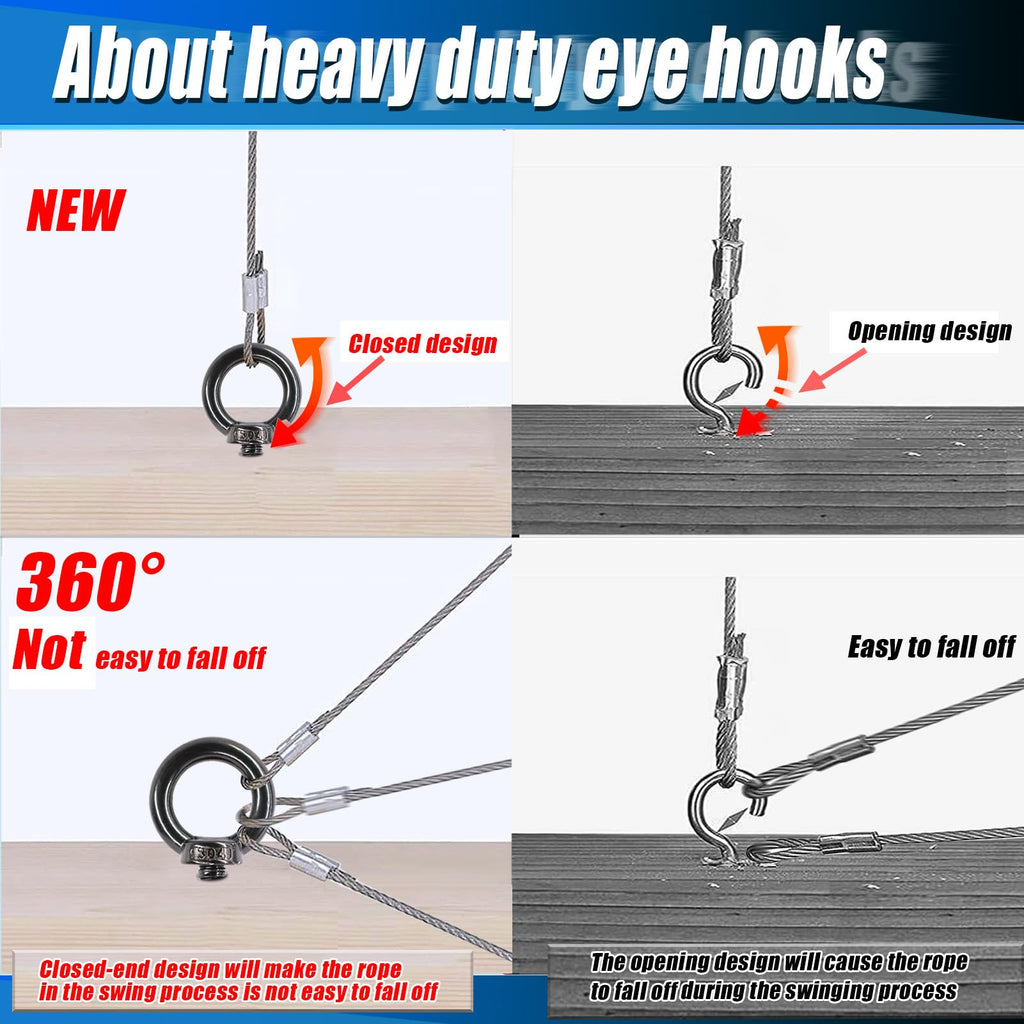 OHIYO 5 Inch Heavy Duty Eye Hooks M10 Eyelet Screw Load Capacity 600LBS Heavy Duty Screw in Eye Hooks for Hammock Stand, Swing Chair, Yoga, Heavy Indoor & Outdoor Uses (Black)
