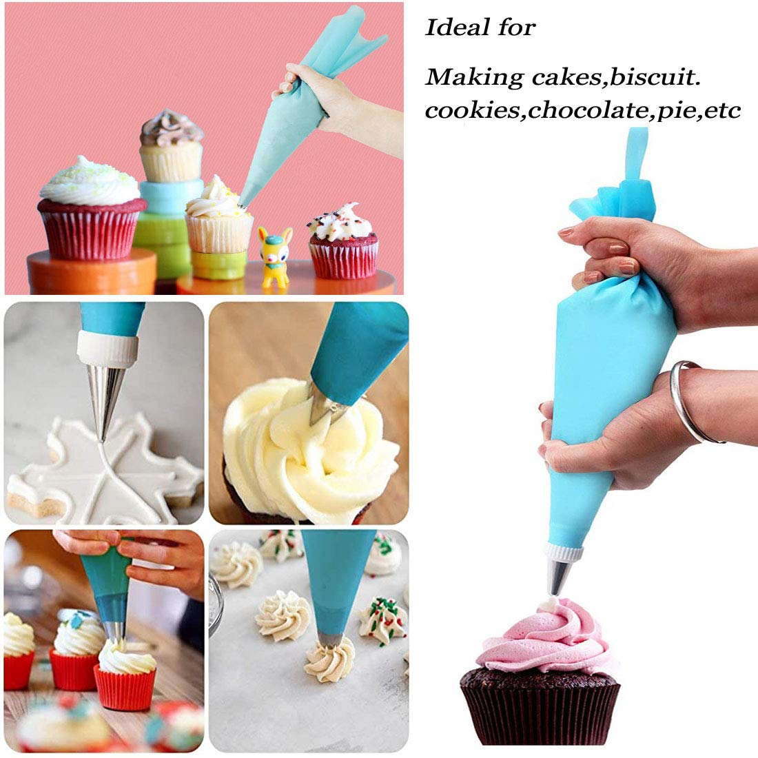 YCbingo Cake Decorating Supplies Kits 72PCS -1 Cake Turntable, 12 Piping Tips, 2 Icing Spatula, 3 Icing Smoother, 2 Silicone Piping Bag, 50 Disposable Pastry Bags and 2 Coupler- Baking Supplies