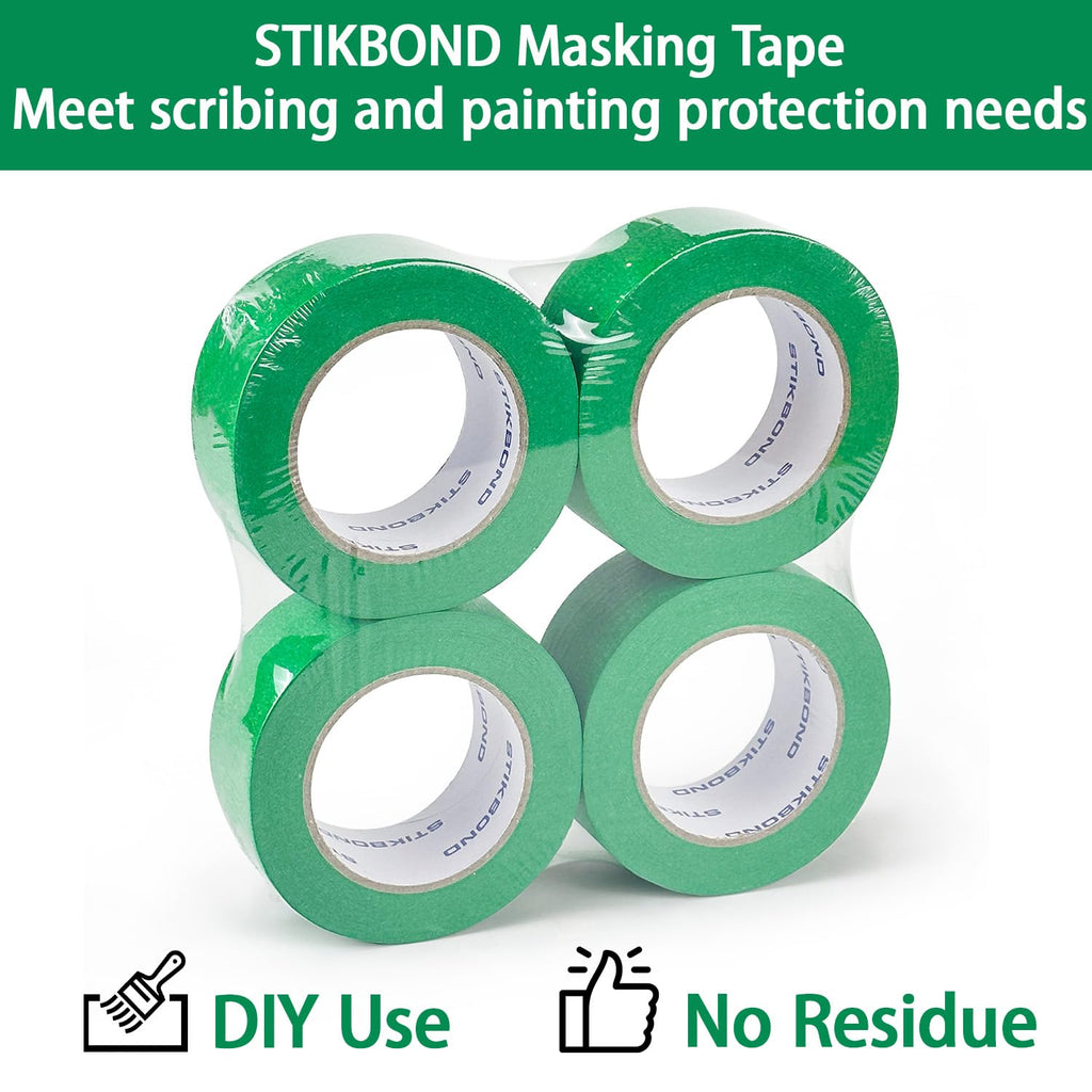 STIKBOND 4-Packs Green Painters Tape 2inch x 55 Yards (220 Total Yards), Medium Adhesive Green Masking Tape for wall Painting, Furniture Painting, DIY Handmade Decoration
