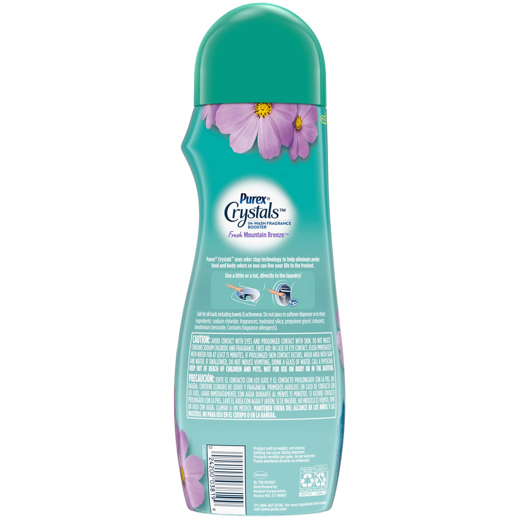 Purex Crystals In-Wash Scent Booster, Fresh Mountain Breeze, 21 oz (Pack of 4), Long-Lasting Freshness & Odor Elimination Technology