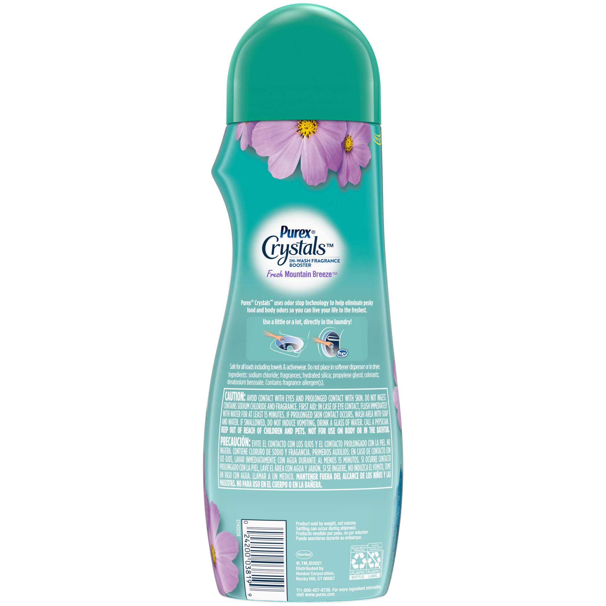 Purex Crystals In-Wash Scent Booster, Fresh Mountain Breeze, 21 oz (Pack of 4), Long-Lasting Freshness & Odor Elimination Technology
