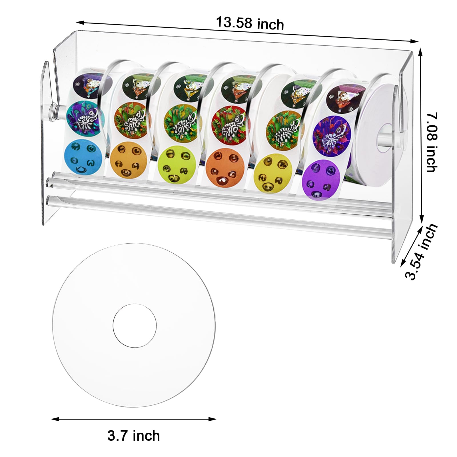 Lawei Adjustable Label Dispenser, 9 Disks Acrylic Sticker Dispenser Sticker Roll Holder, Clear Label Sticker Holder Organizer, Sticker Stand Label Holders for Office Home Desktop