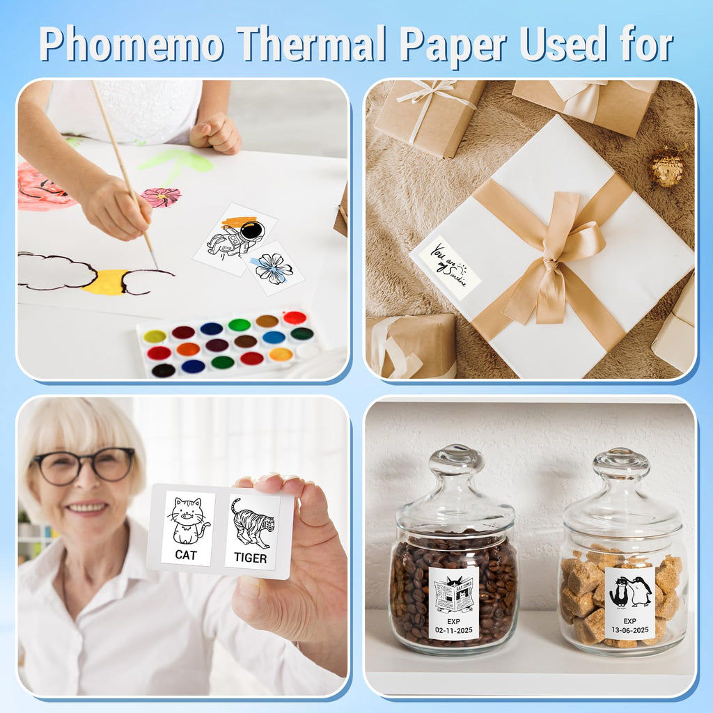 Phomemo White Self-Adhesive Thermal Paper, Glossy Printable Sticker Paper for Phomemo Portable Pocket Mobile Printer, 53mm x 3.5m, Diameter 30mm, 3-Roll