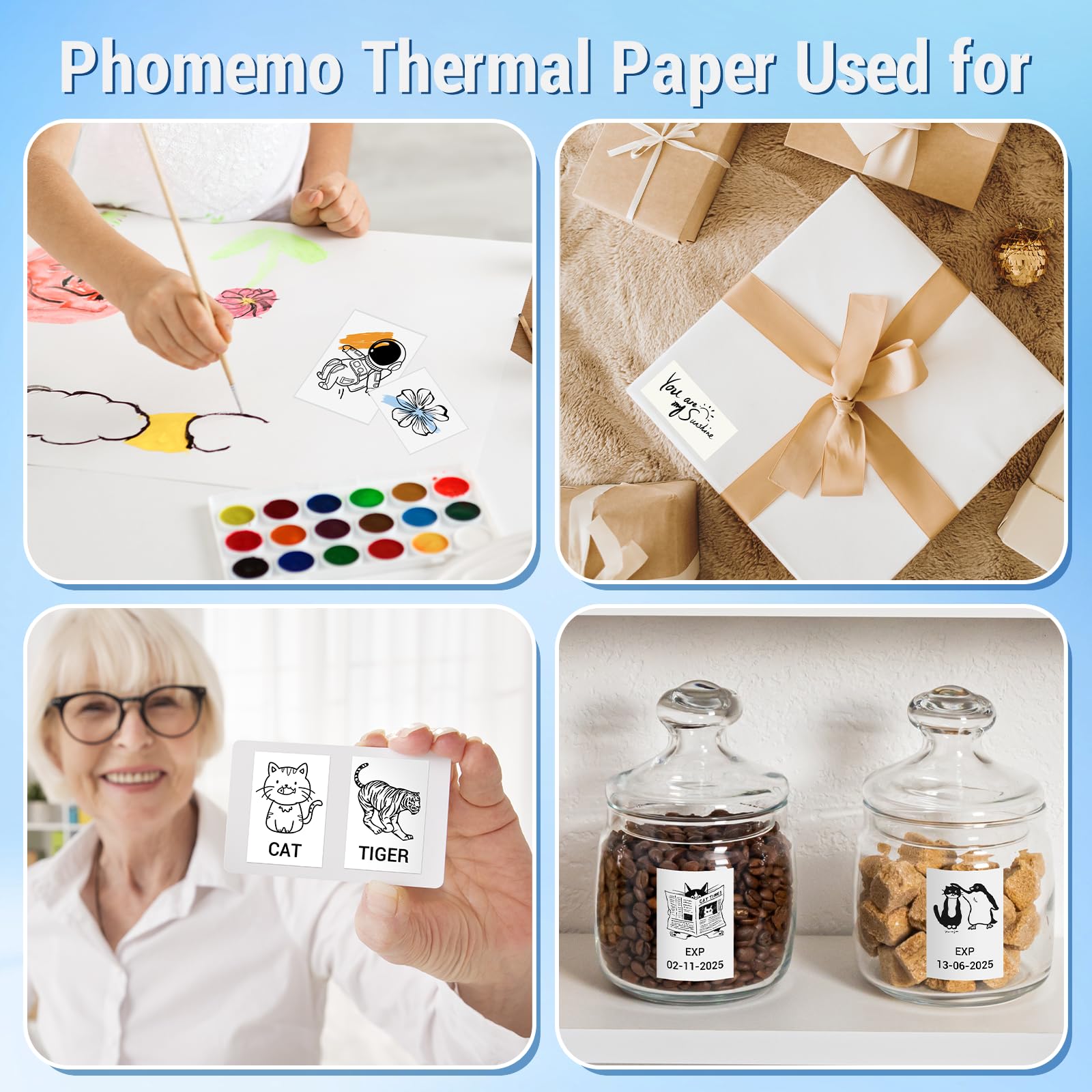 Phomemo White Self-Adhesive Thermal Paper, Glossy Printable Sticker Paper for Phomemo Portable Pocket Mobile Printer, 53mm x 3.5m, Diameter 30mm, 3-Roll