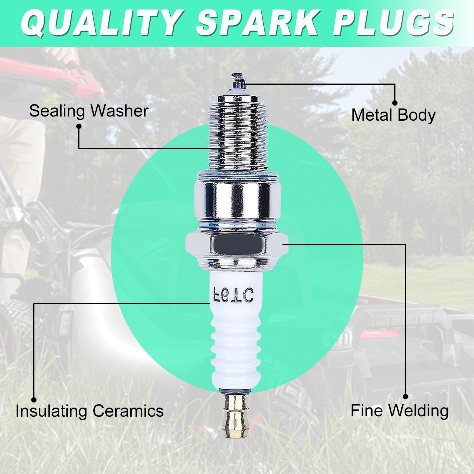 F6TC Spark Plugs for Honda GX160 GCV160 GX100 GX120 GX200 GX240 GX270 GX340 GX390 Series Lawnmower Engine Sparkplug， F6TC Spark Plug for NGK BP6ES and for Champion N9YC, (10 Pack F6TC Spark Plug)