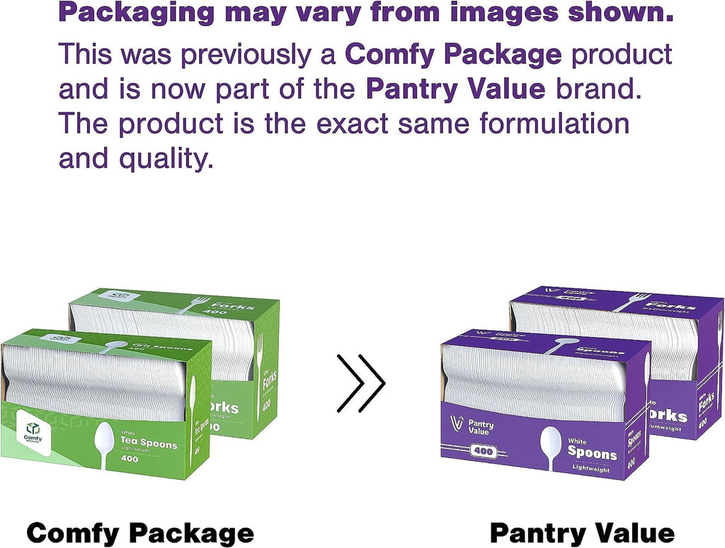 Pantry Value [400 Count] Light-Weight White Disposable Teaspoons