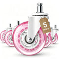 Pink Office Chair Caster Wheels Set of 5, 3 Inch Heavy-Duty Rubber Chair Casters Replacement, Computer Gaming Desk Caster Wheels Smooth Rolling for Hardwood Carpet Tile Floors, 11 * 22mm Universal fit
