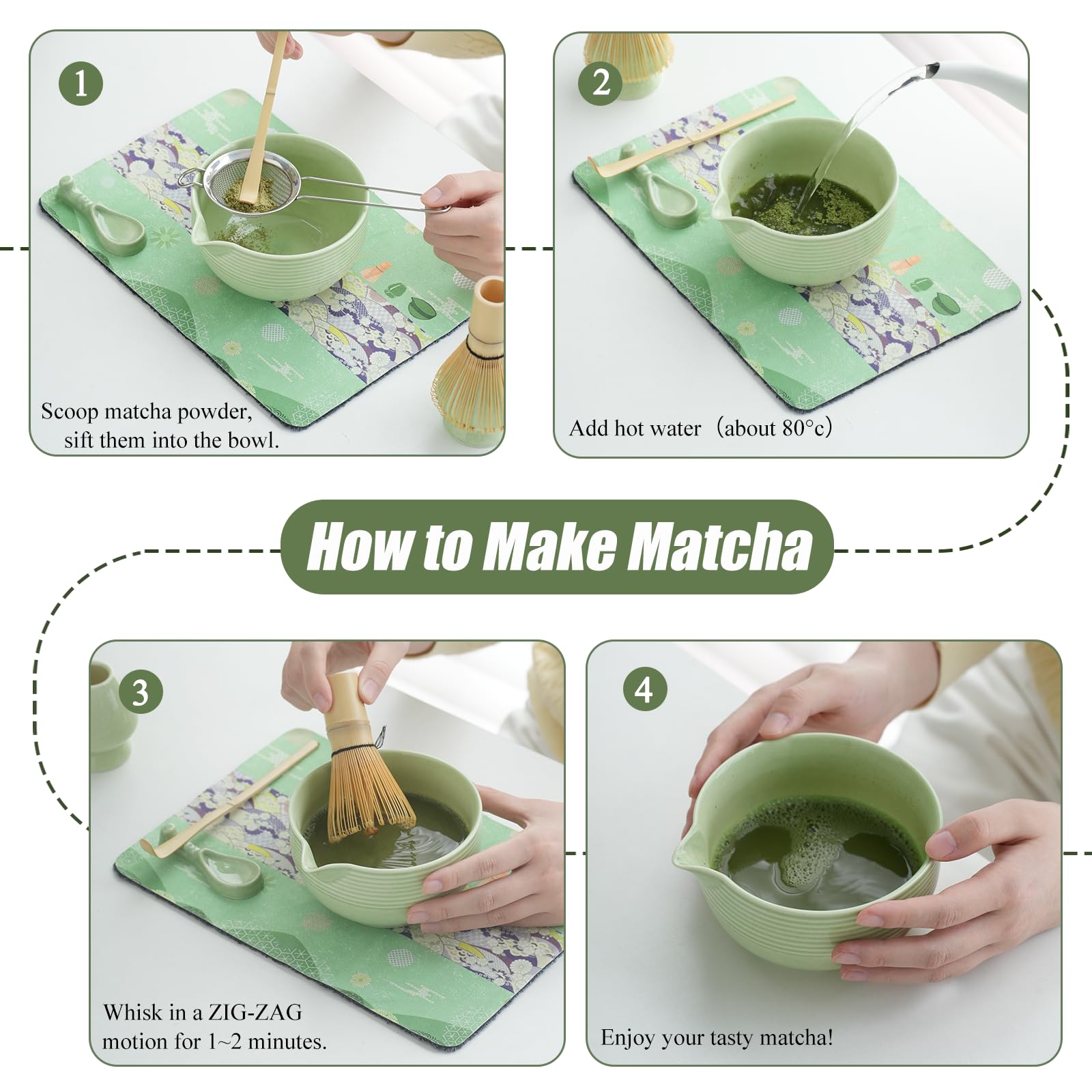 Clay&Fire Matcha Whisk Set, 9 Pcs Ceramic Matcha Set, Matcha Bowl with Spout and Whisk, Matcha Tea Kit for Matcha Lovers, Ideal Gift for Friend