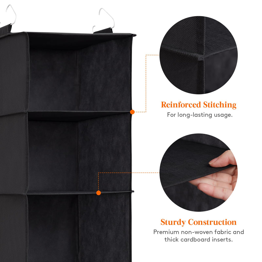 Lifewit Hanging Closet Organizer and Storage with 2 Sturdy Hooks, Rangement Garde Robe with Metal Hooks, Closet Shelf Hanging Wardrobe Organizers for Clothes, Towels, Shoes, 5 Shelves, 2 Pack, Black