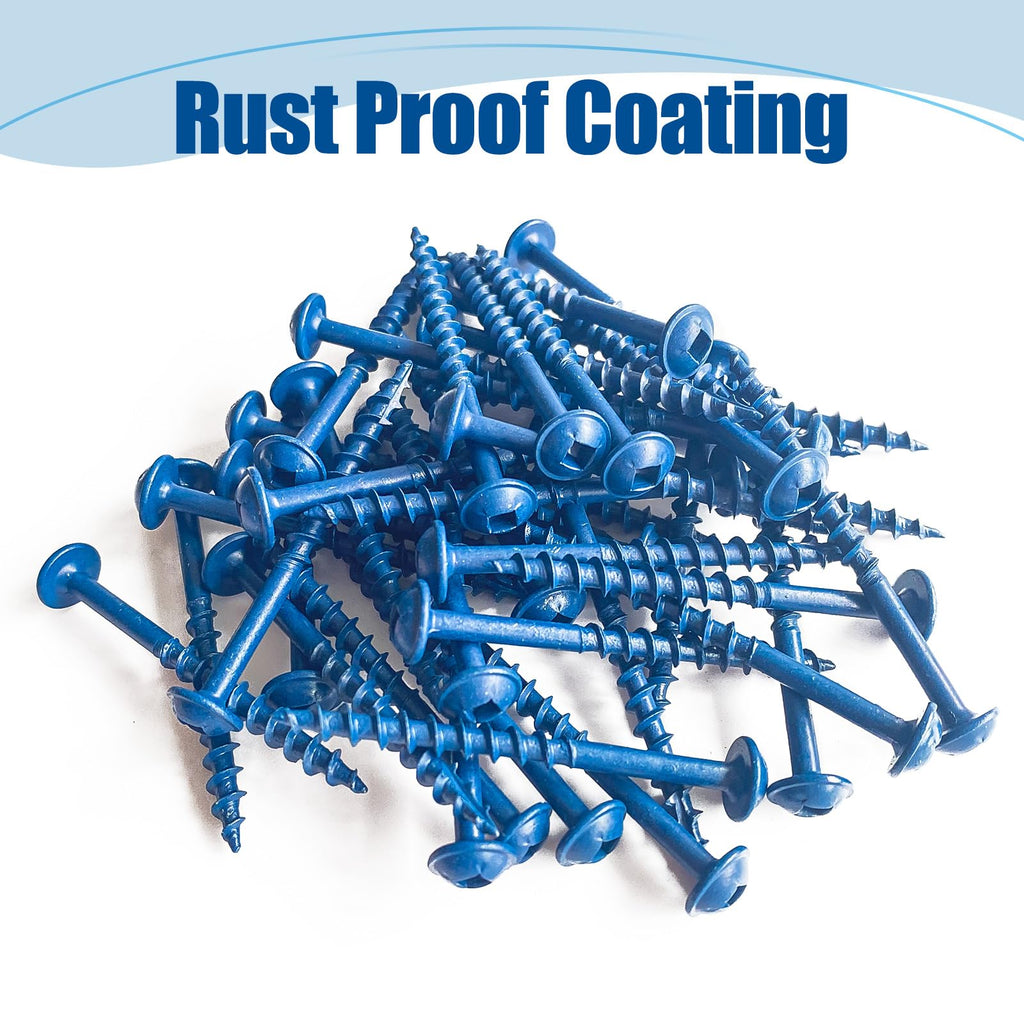 ANCHOREASE Pocket Hole Screws #8×1″, 300 PCS Exterior Pocket Screw, Coarse Thread, Square Drive, Washer Head, Blue Coated Wood Screws, 100mm Drive Bit Included
