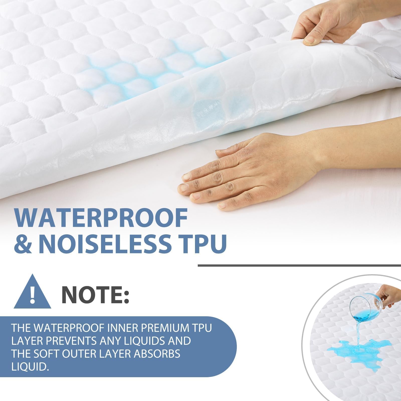 HYMOKEGE Quilted Mattress Protector Queen Size, 100% Waterproof Mattress Cover for Queen Size Bed, Breathable & Noiseless Bed Pad Cover with 5"-21" Deep Pocket