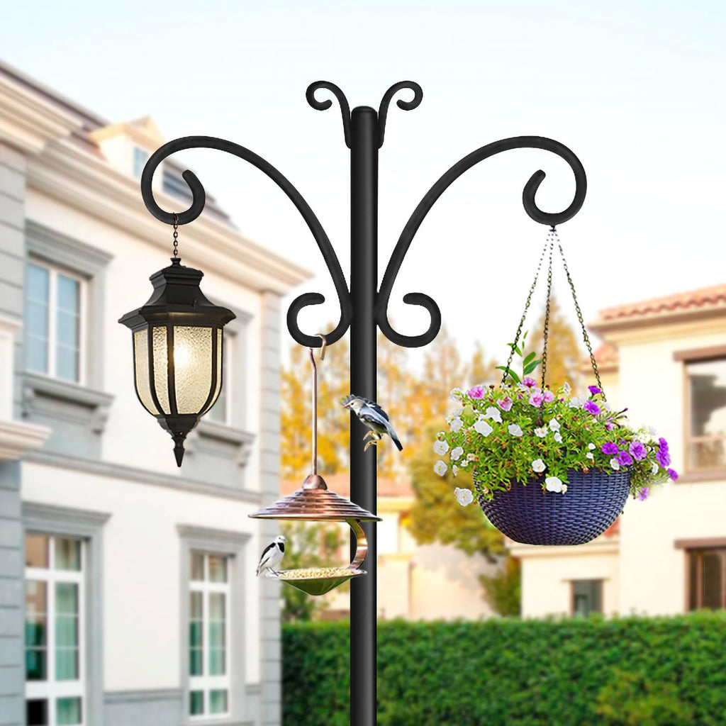 76" Shepherds Hooks for Outdoor with 5 Prong Base, Heavy-Duty Metal Bird Feeder Pole Stand for Hanging Plant, Flower Pots, Lanterns, Wind Chime, Weddings Decor