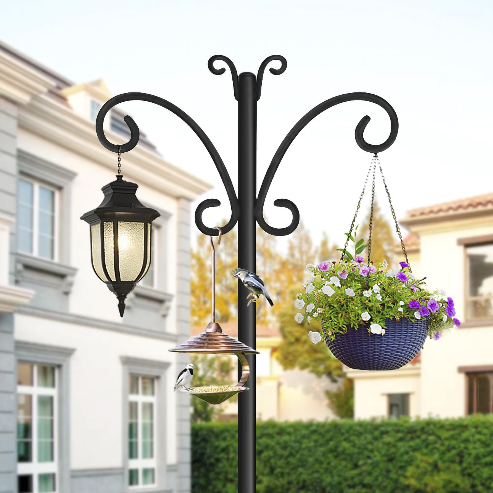 76" Shepherds Hooks for Outdoor with 5 Prong Base, Heavy-Duty Metal Bird Feeder Pole Stand for Hanging Plant, Flower Pots, Lanterns, Wind Chime, Weddings Decor