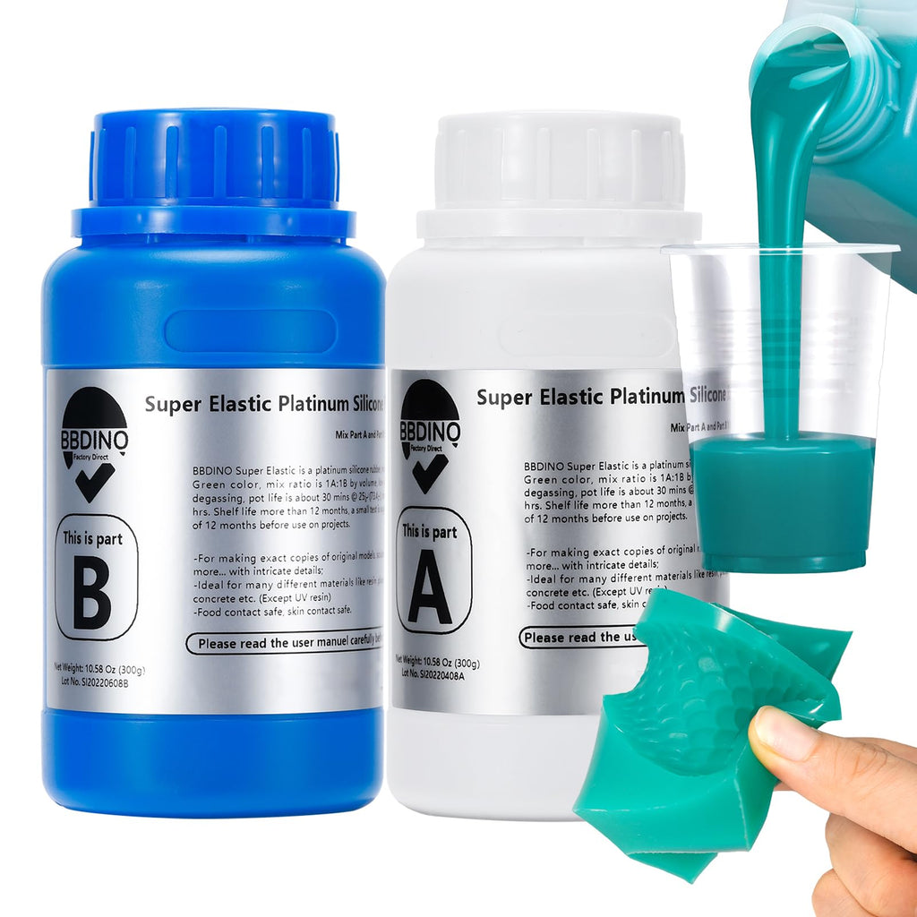 BBDINO Silicone Mold Making Kit, Super Elastic Liquid Silicone for Mold Making, N.W. 21.2 oz, 1:1 Mixing by Volume, Ideal for Casting 3D Silicon Molds| Food Molds, Jade Green