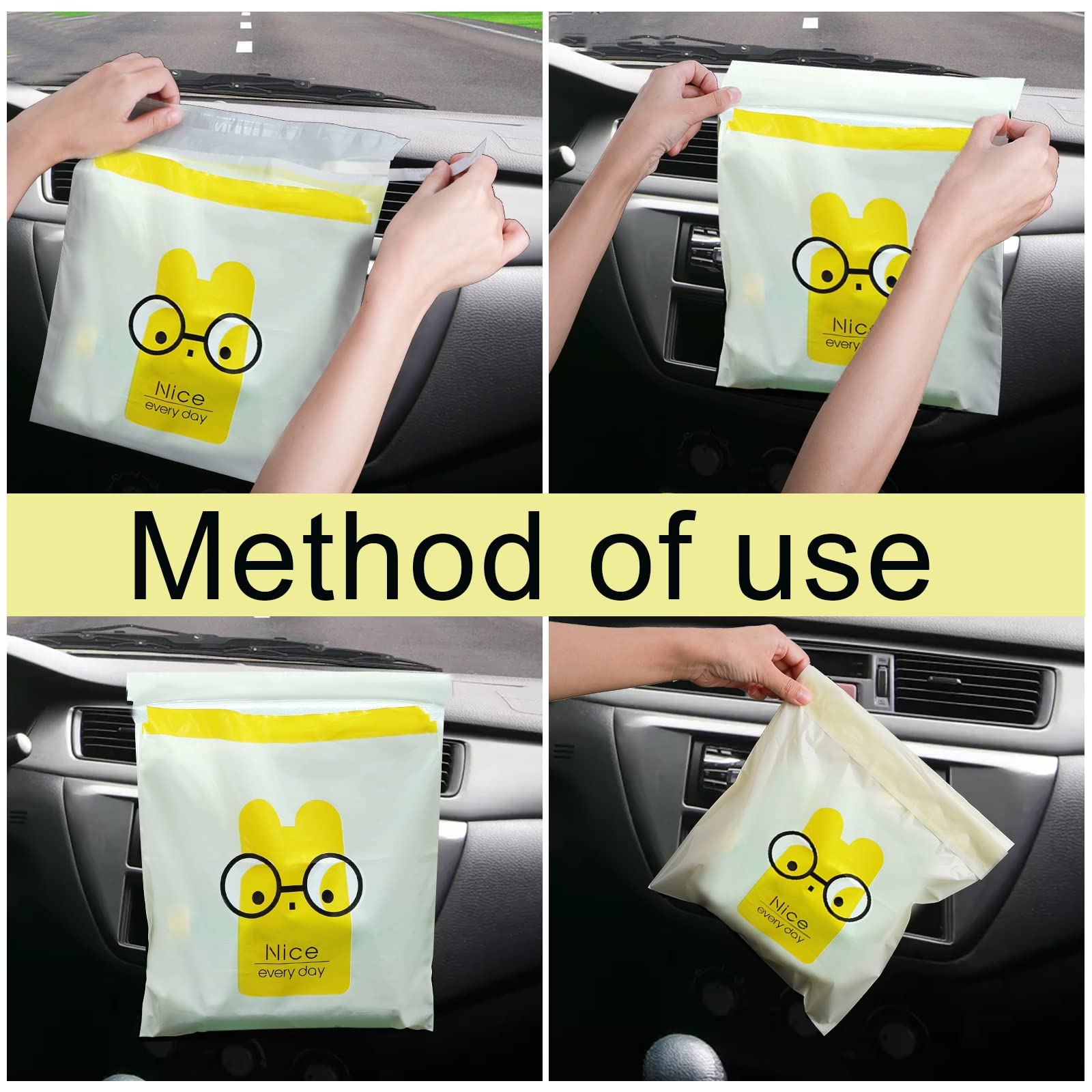 Hiceeden 120pcs Car Trash Bag, Stick-on Disposable Trash Bag, Leakproof Vomit Bags for Car, Kitchen, Travel, Camping, Bedroom, Study Room, Office