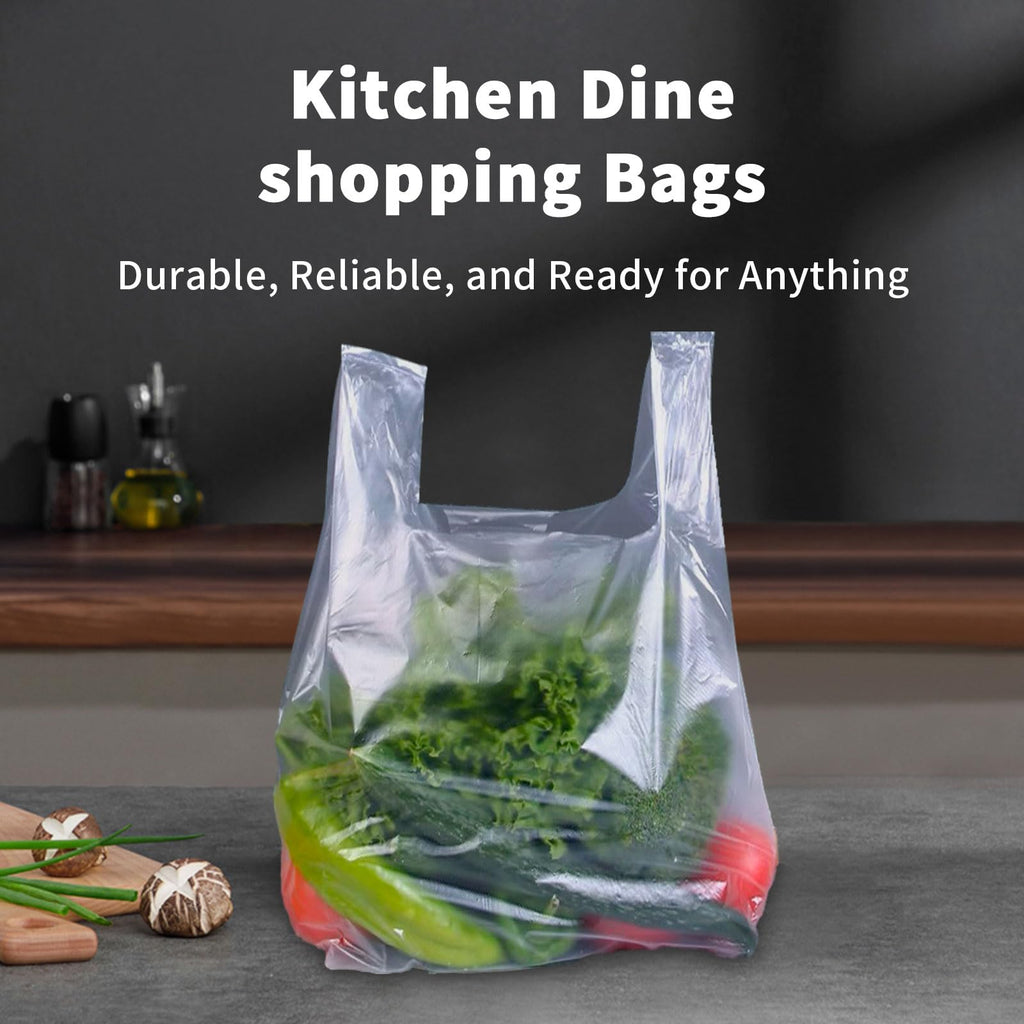 Transparent Grocery Bags Plastic Shopping Bags with Handles T Shirt Bags for Small Business Store Retail Restaurant (Clear(12.5 * 20in,100 pcs))