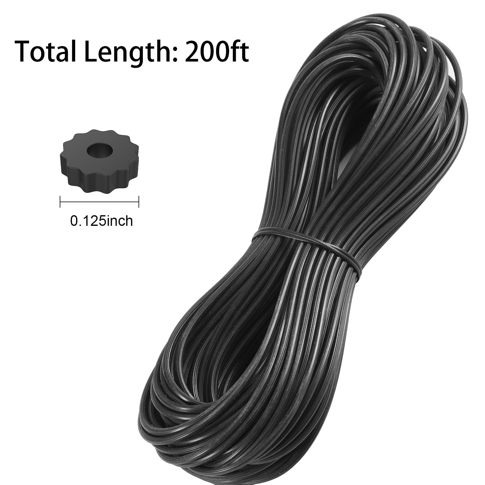 FLYZZZ Screen Spline 0.125" x 200' Spline for Window Screen Door Repair, Round，Black，Suitable for Regular Groove Width 0.122''-0.133''