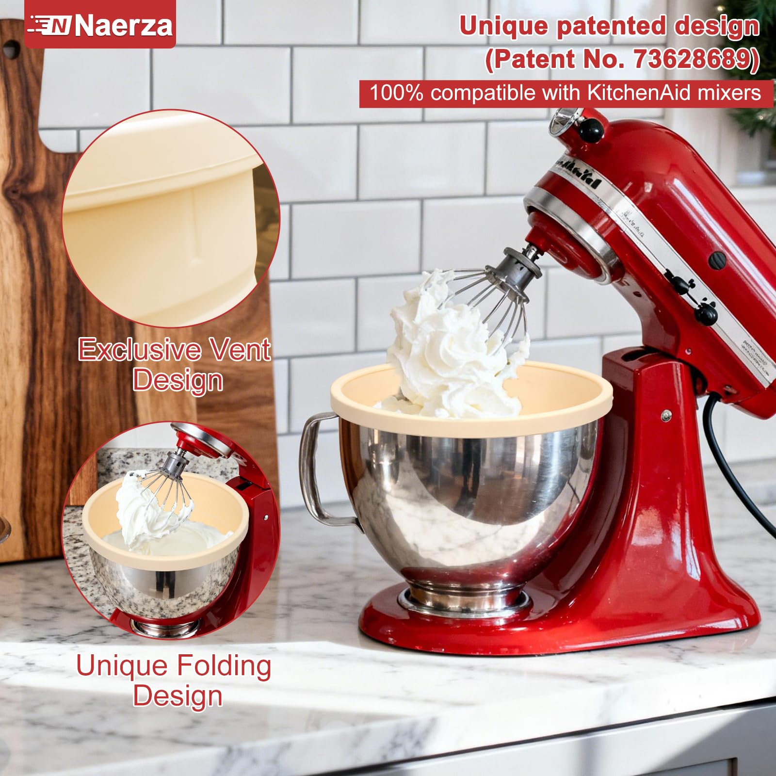 Naerza Silicone Bowl Liners Insert for Kitchen Aid Mixer 5 Qt, for KitchenAid Mixer Attachments and Accessories, Silicone Bowl Insert for Tilt-Head & Bowl-Lift Stand Mixers (Red+Beige+Pink)