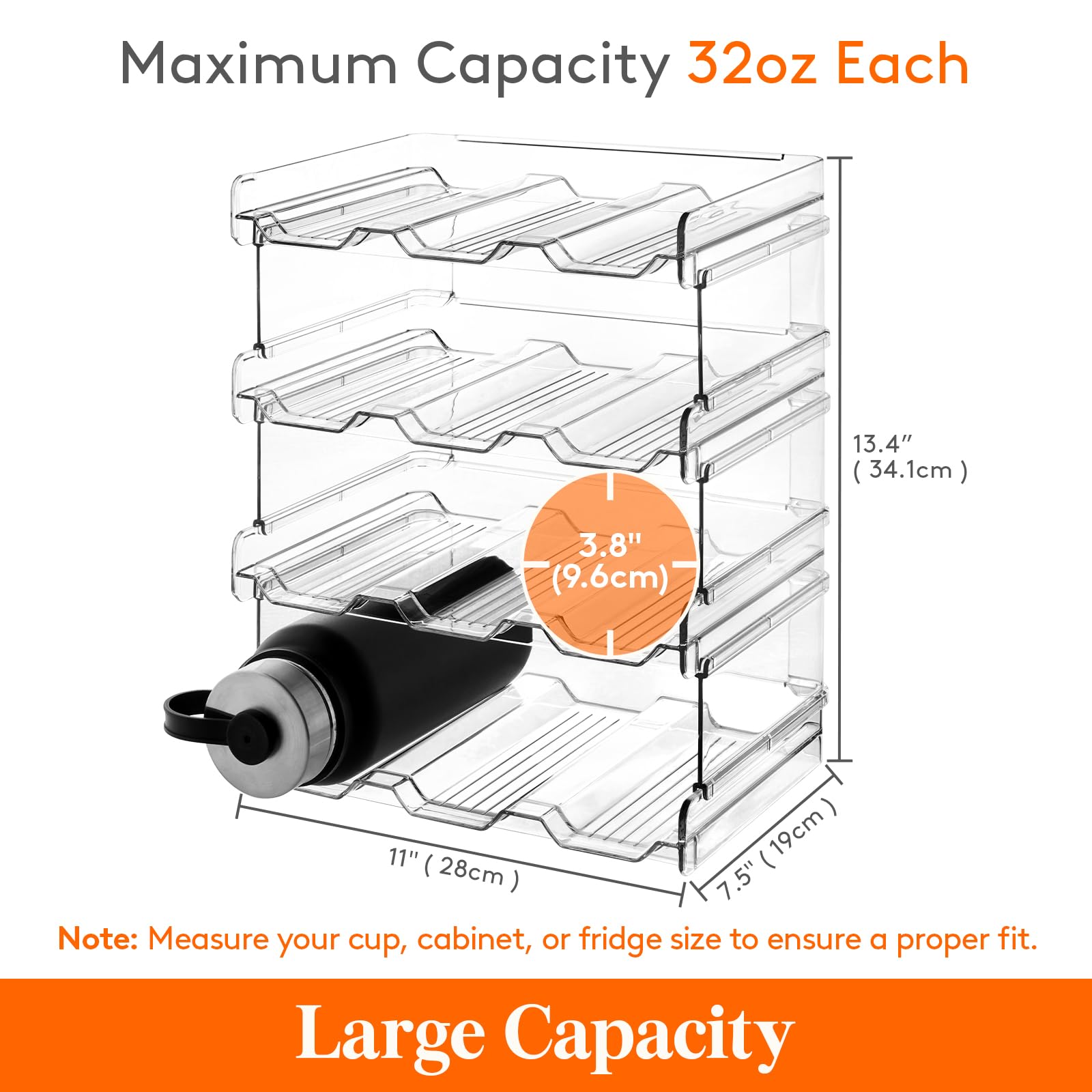 Lifewit Stackable Water Bottle Organizer for Cabinet, Freezer, Pantry - Plastic Cup Holder, Wine Racks for Kitchen Tabletop Storage, Cupboard, Office - Pack of 4, Each Rack Holds 3 Containers
