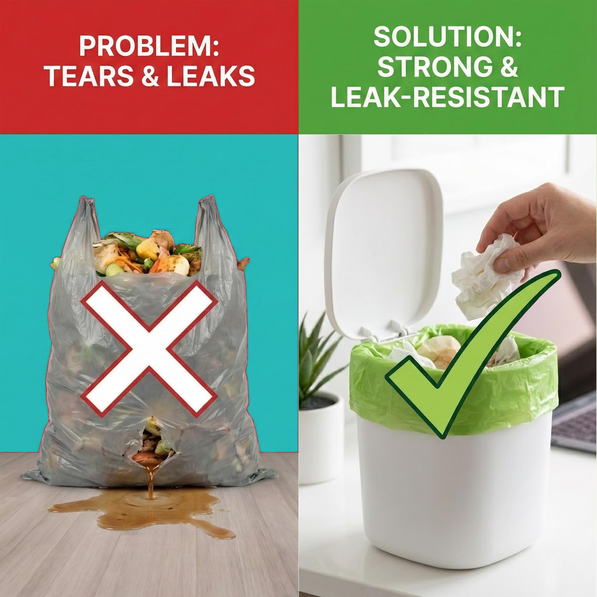 EarthGreen 100 Extra Strong Compost Bags 11L (3 Gallon) – Leak Resistant Food Waste Kitchen & Green Bin Liners Leak-Resistant Compost Bags for Countertop Bin & Small Green Bin Bags BPI certified
