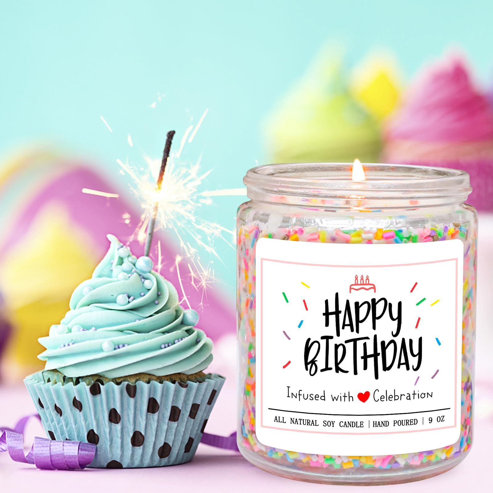 Homsolver Happy Birthday Candles Gifts for Women - Vanilla Birthday Cake Scent with Sprinkles Birthday Gifts for Women - Birthday Candles for Women, Happy Birthday Aromatherapy Candles Handmade