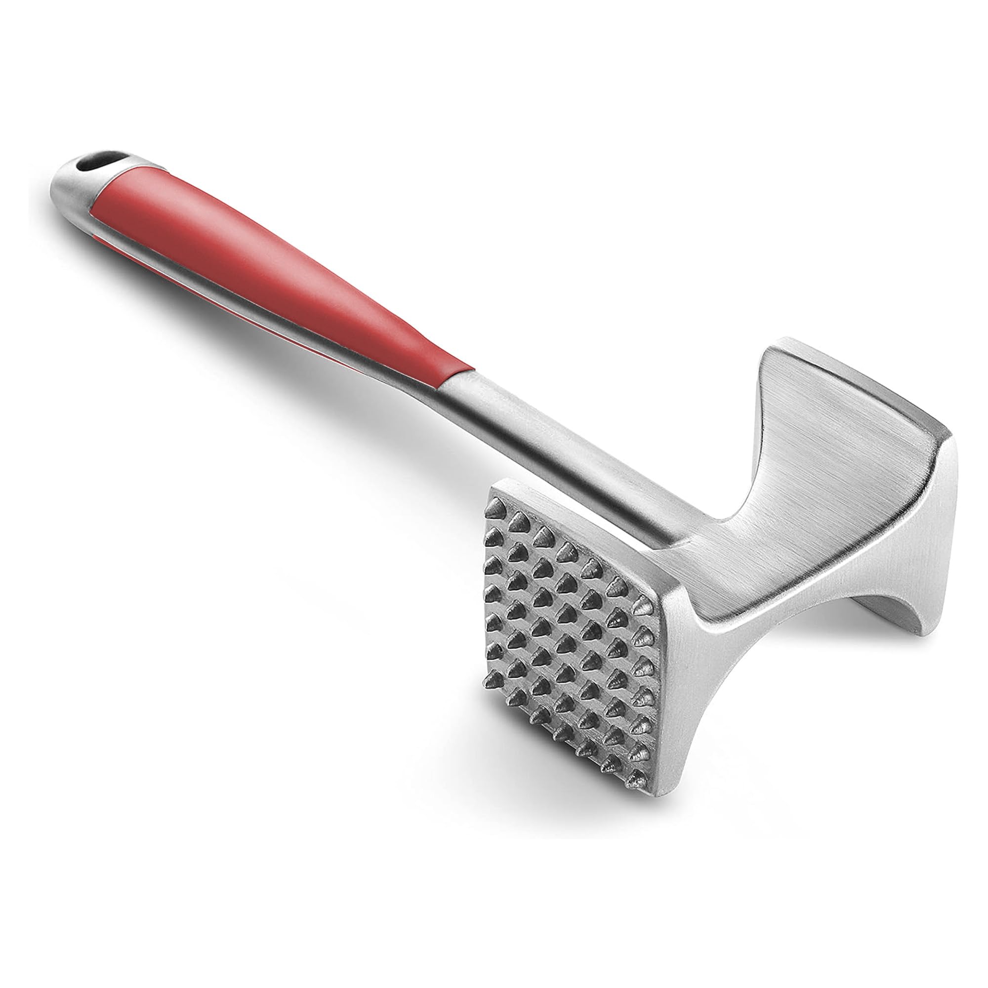 KITEXPERT Meat Tenderizer Hammer with Comfortable-Grip Handle, Dual-Side Mallet for Kitchen, Heavy Duty Pounder for Tenderizing Steak, Beef and Fish, Red
