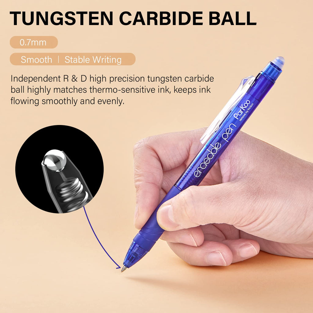 ParKoo 20 Colors Retractable Erasable Gel Pens Clicker, Fine Point 0.7 mm, Make Mistakes Disappear, Comfort Grip for Drawing Writing Planners and Crossword Puzzles