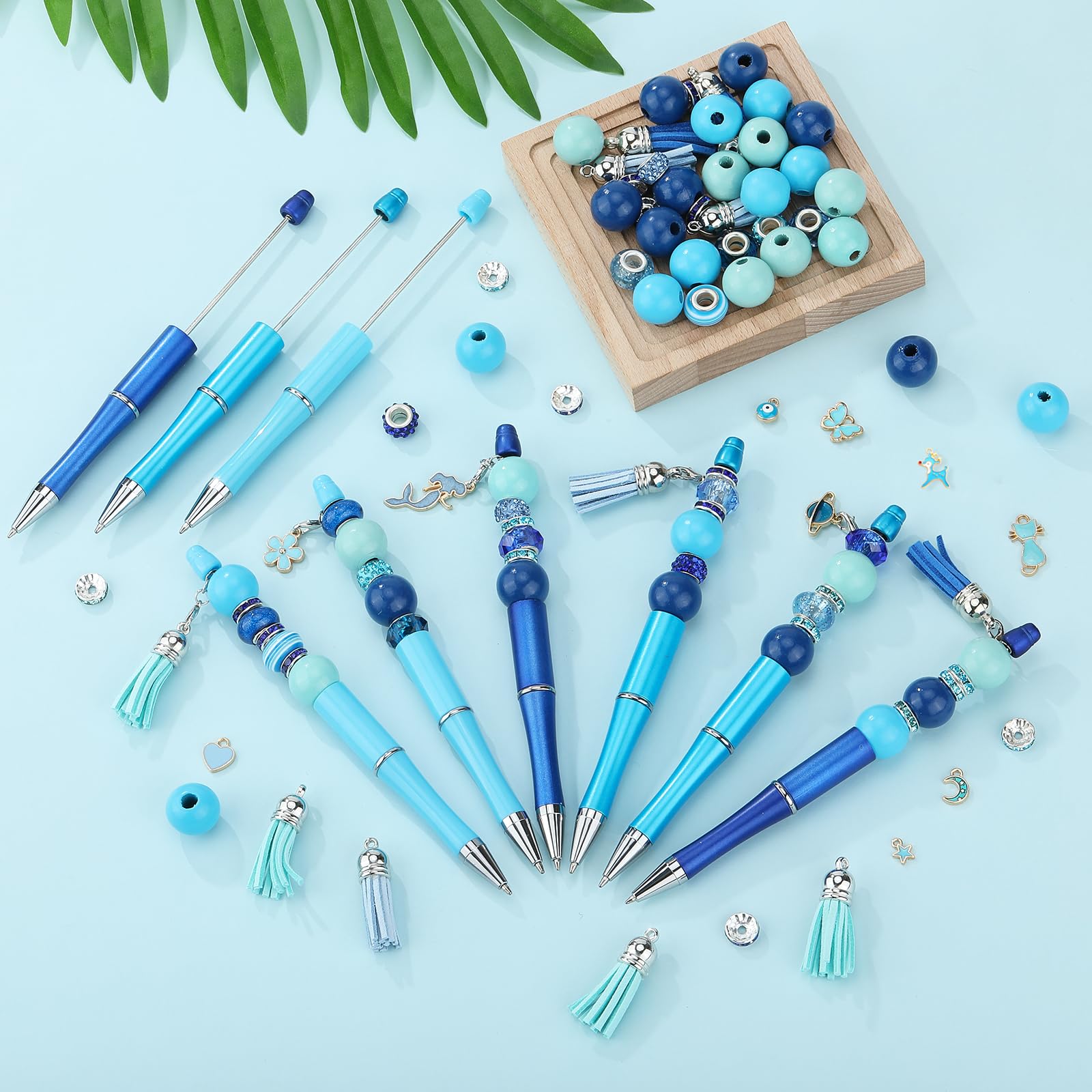 HUAAPLEVLA 12pcs DIY Beadable Pens Bulk Pens for Beads Beaded Pen Kit for Students Teacher Office Supplies DIY Making Gifts(Blue)