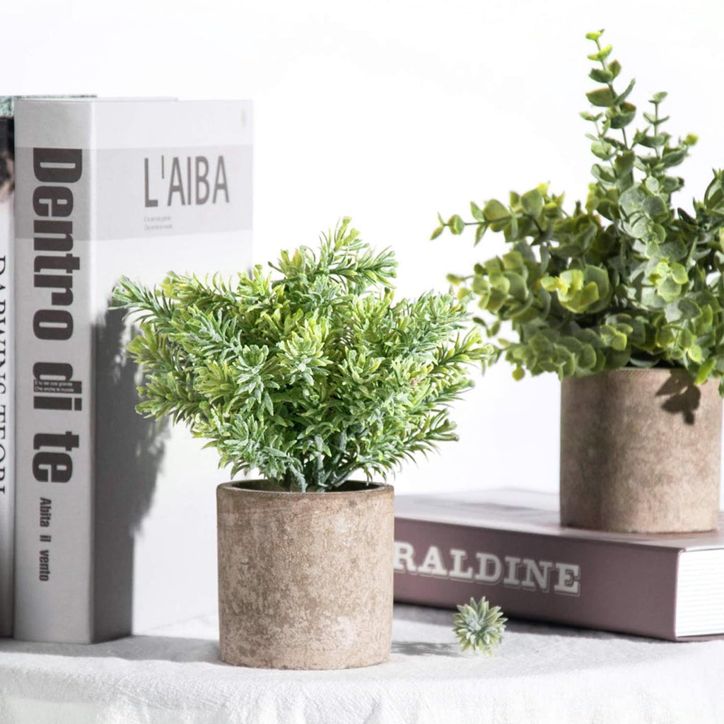 Der Rose 3 Pack Mini Potted Fake Plants Artificial Plastic Eucalyptus Plants for Home Office Desk Farmhouse Room Decor Indoor