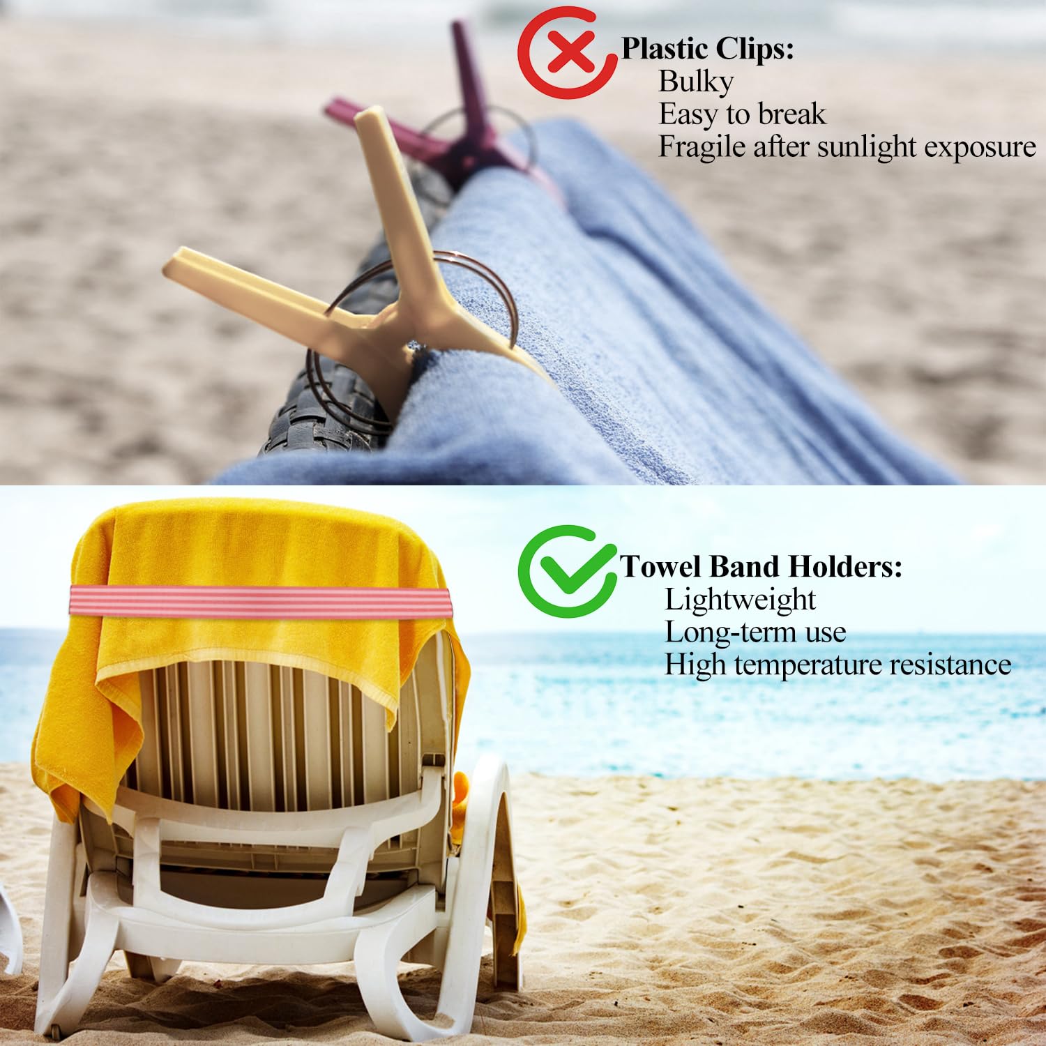 8Pcs Towel Bands for Beach Chairs HADEEONG Towel Clips Elastic Towel Holder Strap for Lounge Beach Pool Cruise Chairs Summer Beach Trip Essentials