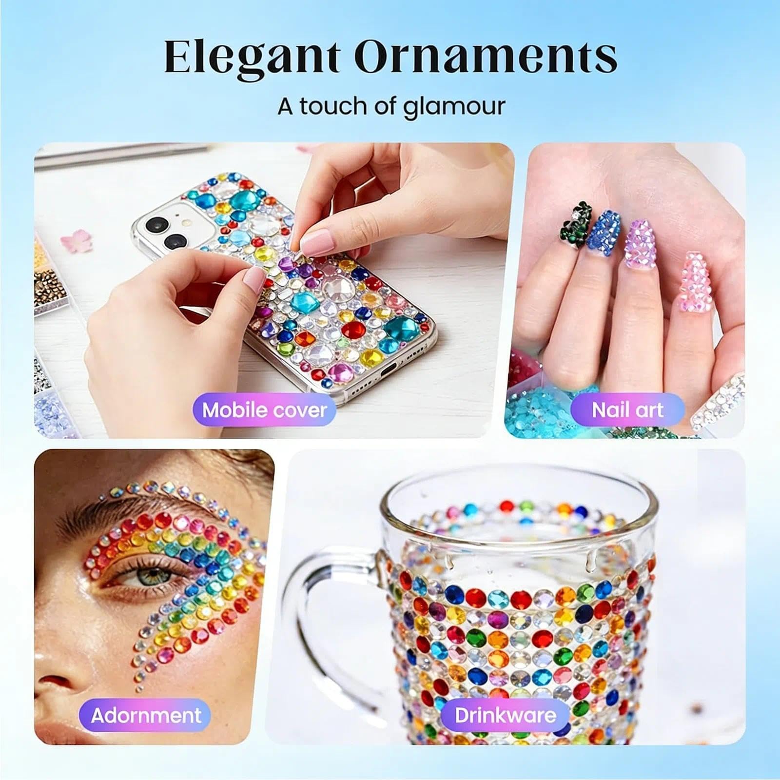 Colorful DIY Resin Rhinestone Kit for Bedazzling, 40 Colors Resin Jelly Rhinestones for Bedazzling, 3mm 32000 Pcs Flatback Gems with B7000 Jewelry Glue,for Diamond Art, Nail Art & Crafts(32000)